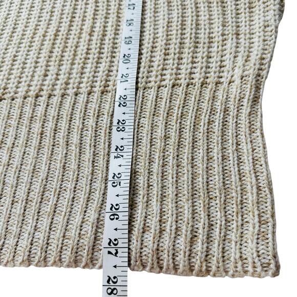Ivory Marled Sweater L Button Cowl Neck Chunky Cable Knit Detail Oatmeal Cozy - Picture 9 of 14